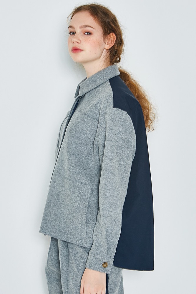 Wool pocket shirt [Black, Grey]
